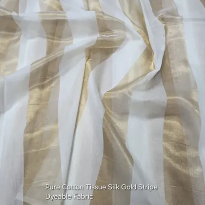 KashiFab Gold Stripe Cotton Tissue Silk Fabric - Dyeable Banarasi Wholesale Metre