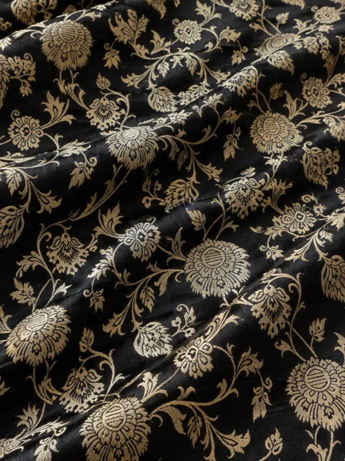 KashiFab CHO Tibetan Brocade - Black Gold floral scroll - KF-CHO #17219 Tibetan brocade Varanasi
