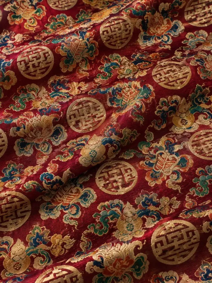 KashiFab CHO Tibetan Brocade - Coral Round floral medallion - KF-CHO #17220 Tibetan brocade Varanasi