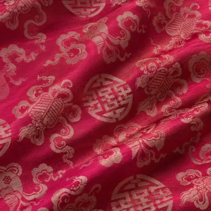 KashiFab CHO Tibetan Brocade - Magenta Gold shou medallion - KF-CHO #17222 Tibetan brocade Varanasi
