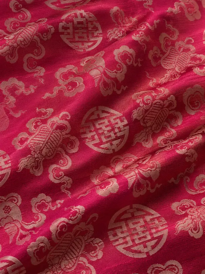 KashiFab CHO Tibetan Brocade - Magenta Gold shou medallion - KF-CHO #17222 Tibetan brocade Varanasi