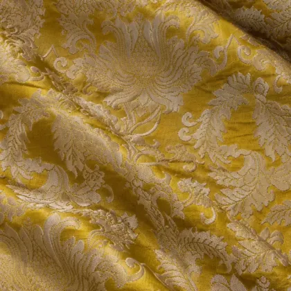 KashiFab CHO Tibetan Brocade - Yellow Gold peony vine - KF-CHO #17223 Tibetan brocade Varanasi