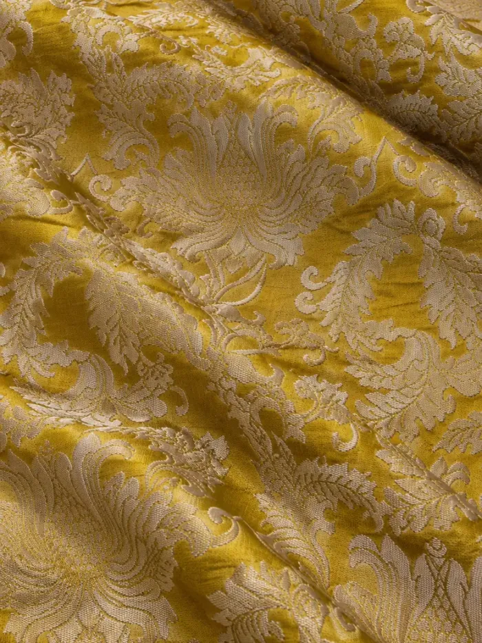 KashiFab CHO Tibetan Brocade - Yellow Gold peony vine - KF-CHO #17223 Tibetan brocade Varanasi