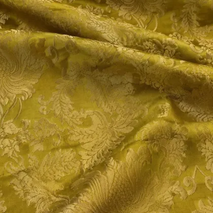 KashiFab CHO Tibetan Brocade - Chartreuse Tonal flower field - KF-CHO #17225 Tibetan brocade Varanasi