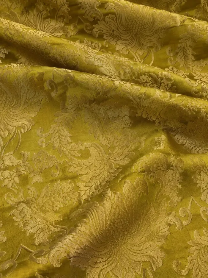 KashiFab CHO Tibetan Brocade - Chartreuse Tonal flower field - KF-CHO #17225 Tibetan brocade Varanasi