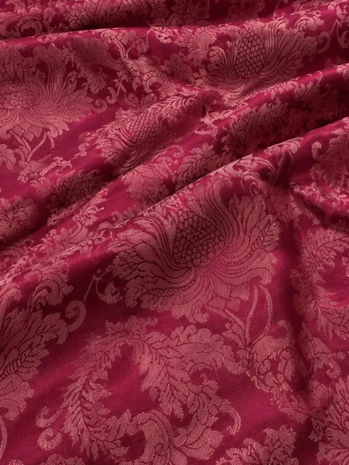 KashiFab CHO Tibetan Brocade - Magenta Silver peony vine - KF-CHO #17228 Tibetan brocade Varanasi