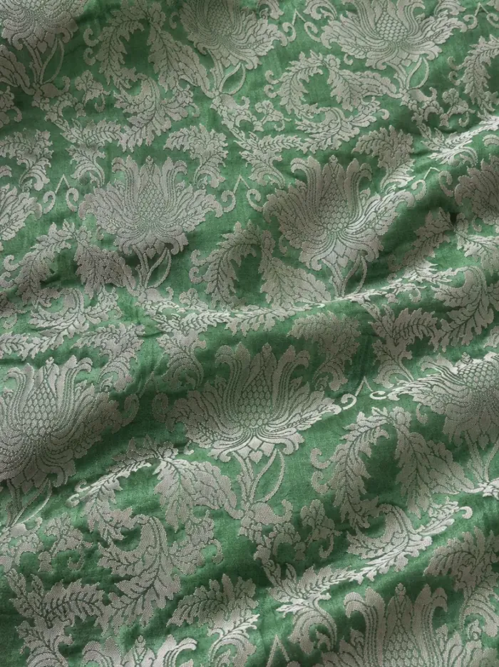 KashiFab CHO Tibetan Brocade - Green Silver peony vine - KF-CHO #17229 Tibetan brocade Varanasi
