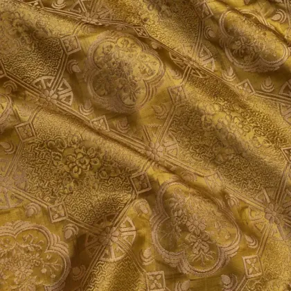 KashiFab CHO Tibetan Brocade - Mustard Light peony vine - KF-CHO #17234 Tibetan brocade Varanasi