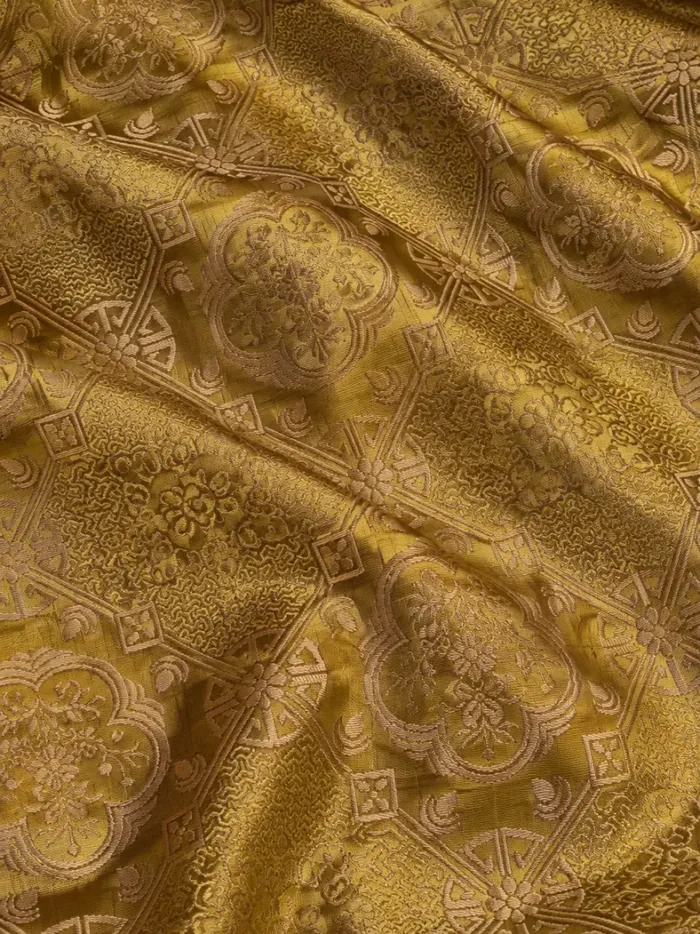 KashiFab CHO Tibetan Brocade - Mustard Light peony vine - KF-CHO #17234 Tibetan brocade Varanasi