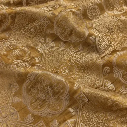 KashiFab CHO Tibetan Brocade - Gold Lattice flower - KF-CHO #17237 Tibetan brocade Varanasi