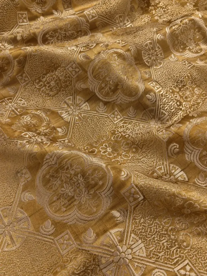 KashiFab CHO Tibetan Brocade - Gold Lattice flower - KF-CHO #17237 Tibetan brocade Varanasi