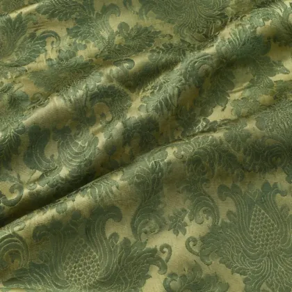 KashiFab CHO Tibetan Brocade - Olive Olive leaf floral - KF-CHO #17238 Tibetan brocade Varanasi