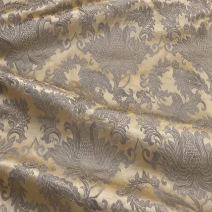 KashiFab CHO Tibetan Brocade - Ivory Grey floral damask - KF-CHO #17240 Tibetan brocade Varanasi