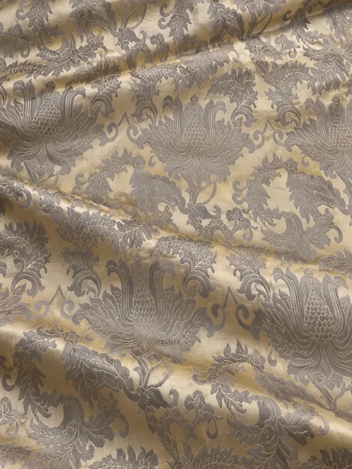 KashiFab CHO Tibetan Brocade - Ivory Grey floral damask - KF-CHO #17240 Tibetan brocade Varanasi