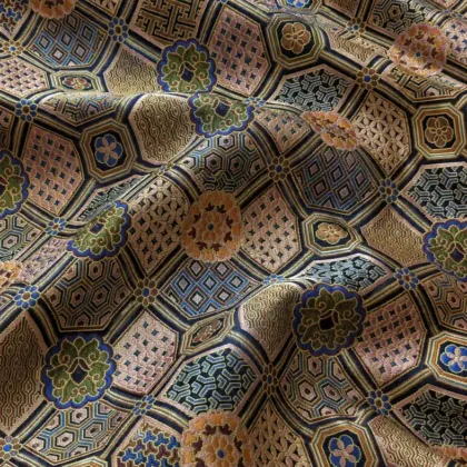 KashiFab CHO Tibetan Brocade - Peach Hexagon flower lattice - KF-CHO #17241 Tibetan brocade Varanasi