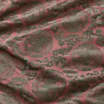 KashiFab CHO Tibetan Brocade - Dusty rose Grey round medallion - KF-CHO #17242 Tibetan brocade Varanasi