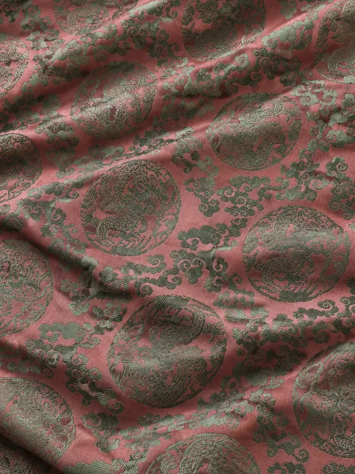 KashiFab CHO Tibetan Brocade - Dusty rose Grey round medallion - KF-CHO #17242 Tibetan brocade Varanasi