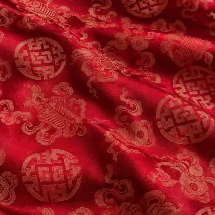 KashiFab CHO Tibetan Brocade - Red Tonal shou cloud - KF-CHO #17245 Tibetan brocade Varanasi