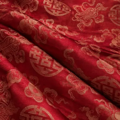 KashiFab CHO Tibetan Brocade - Red Gold shou bat - KF-CHO #17246 Tibetan brocade Varanasi