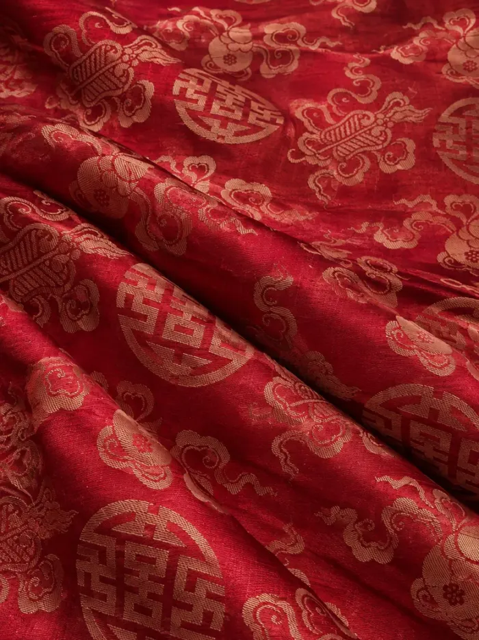 KashiFab CHO Tibetan Brocade - Red Gold shou bat - KF-CHO #17246 Tibetan brocade Varanasi