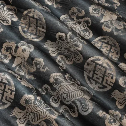 KashiFab CHO Tibetan Brocade - Slate blue Silver cloud shou - KF-CHO #17247 Tibetan brocade Varanasi