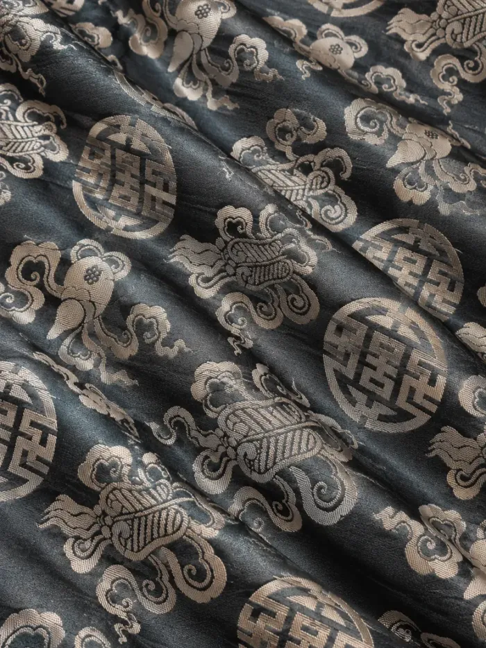 KashiFab CHO Tibetan Brocade - Slate blue Silver cloud shou - KF-CHO #17247 Tibetan brocade Varanasi