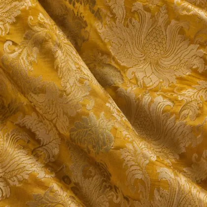 KashiFab CHO Tibetan Brocade - Yellow Cream peony on yellow - KF-CHO #17248 Tibetan brocade Varanasi
