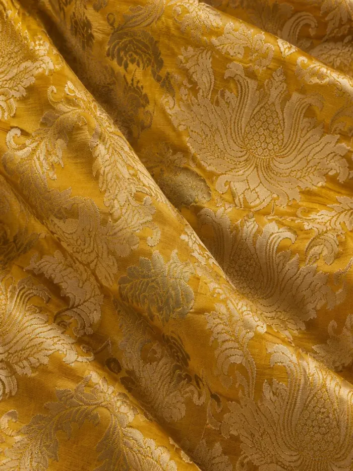 KashiFab CHO Tibetan Brocade - Yellow Cream peony on yellow - KF-CHO #17248 Tibetan brocade Varanasi