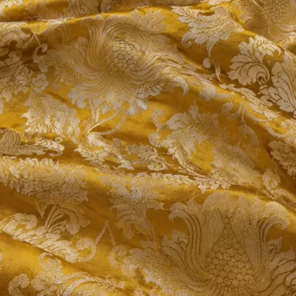 KashiFab CHO Tibetan Brocade - Yellow Cream vine on yellow - KF-CHO #17250 Tibetan brocade Varanasi