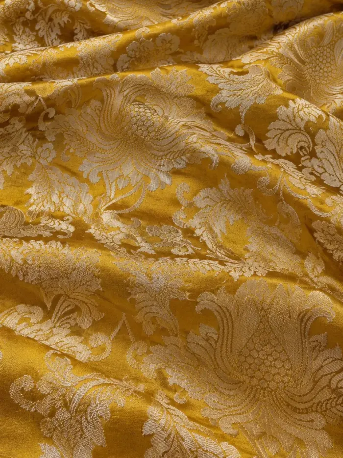KashiFab CHO Tibetan Brocade - Yellow Cream vine on yellow - KF-CHO #17250 Tibetan brocade Varanasi