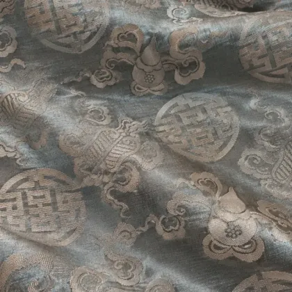 KashiFab CHO Tibetan Brocade - Slate blue Silver cloud scroll - KF-CHO #17253 Tibetan brocade Varanasi