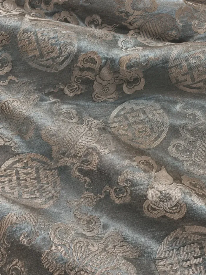 KashiFab CHO Tibetan Brocade - Slate blue Silver cloud scroll - KF-CHO #17253 Tibetan brocade Varanasi