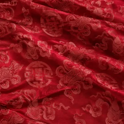 KashiFab CHO Tibetan Brocade - Red Close red floral - KF-CHO #17255 Tibetan brocade Varanasi