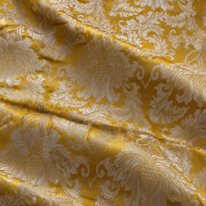 KashiFab CHO Tibetan Brocade - Yellow Open cream peony - KF-CHO #17257 Tibetan brocade Varanasi
