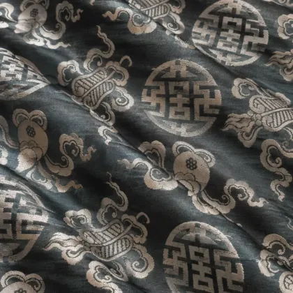 KashiFab CHO Tibetan Brocade - Slate blue Silver cloud roundel - KF-CHO #17258 Tibetan brocade Varanasi