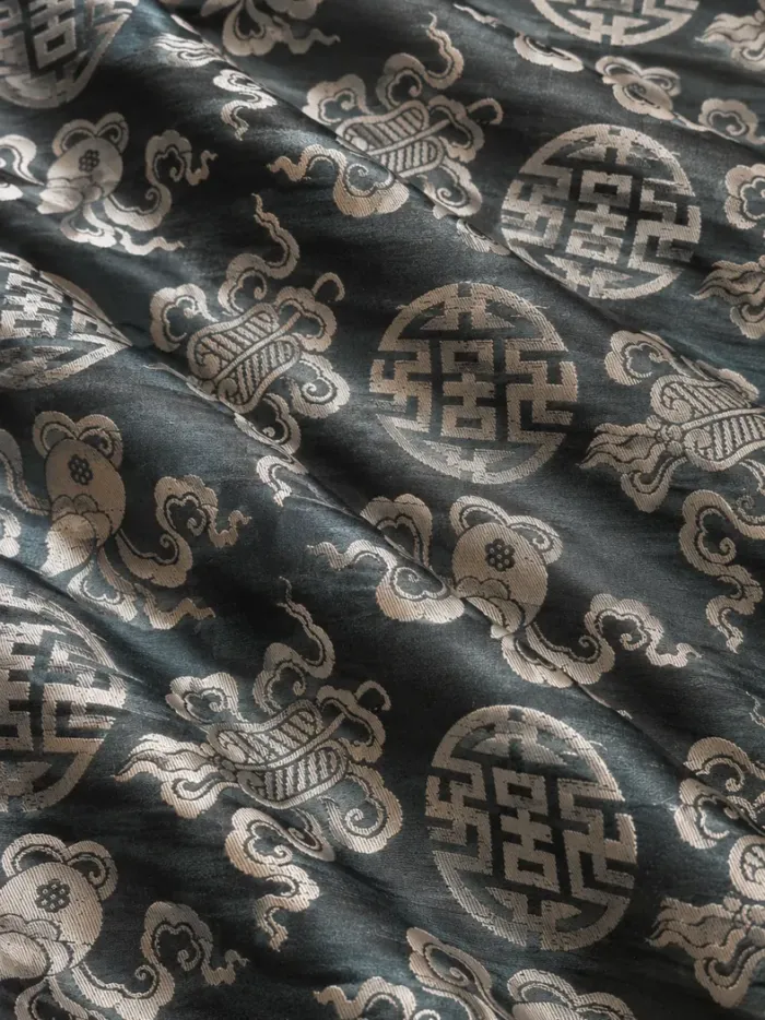 KashiFab CHO Tibetan Brocade - Slate blue Silver cloud roundel - KF-CHO #17258 Tibetan brocade Varanasi
