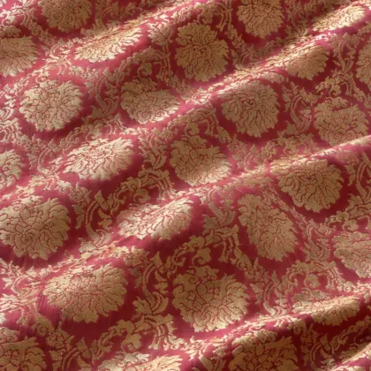 KashiFab CHO Tibetan Brocade - Coral Small gold flower - KF-CHO #17259 Tibetan brocade Varanasi