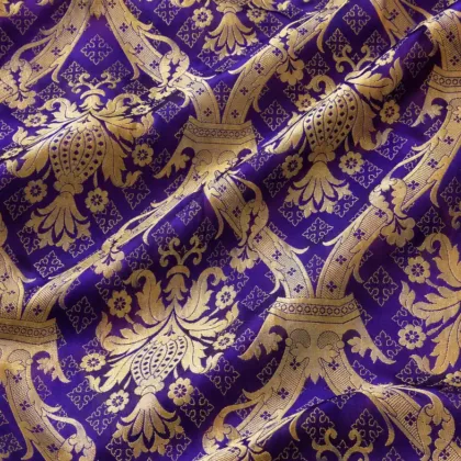 KashiFab CHO Tibetan Brocade - Purple Gold medallion stack - KF-CHO #17260 Tibetan brocade Varanasi