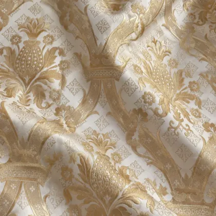KashiFab CHO Tibetan Brocade - Ivory Ivory floral damask - KF-CHO #17262 Tibetan brocade Varanasi