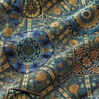 KashiFab CHO Tibetan Brocade - Teal Hexagon medallion stack - KF-CHO #17263 Tibetan brocade Varanasi