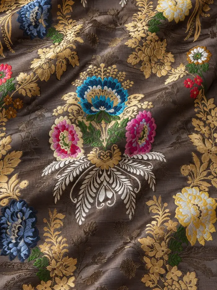 KashiFab CHO Tibetan Brocade - Brown Gold flower on brown KashiFab CHO Tibetan Brocade - Brown Gold flower on brown - KF-CHO #17264 Tibetan brocade Varanasi
