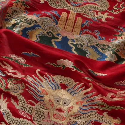 KashiFab CHO Tibetan Brocade - Red Dragon brocade - KF-CHO #17265 Tibetan brocade Varanasi