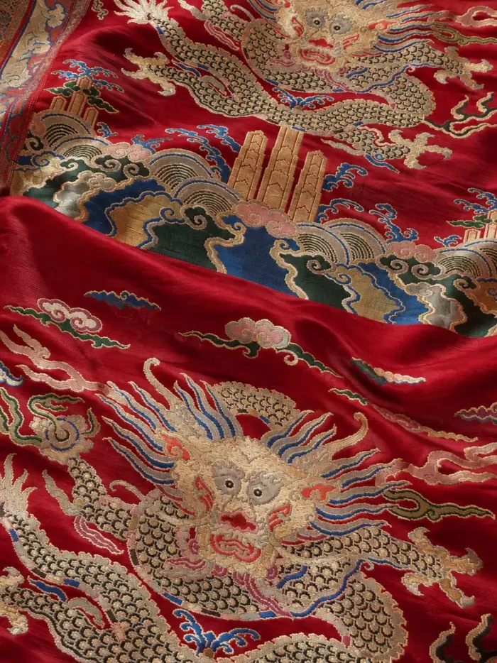 KashiFab CHO Tibetan Brocade - Red Dragon brocade - KF-CHO #17265 Tibetan brocade Varanasi