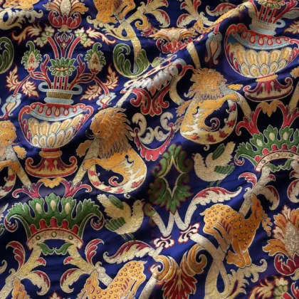 KashiFab CHO Tibetan Brocade - Navy Vase flower stack - KF-CHO #17267 Tibetan brocade Varanasi