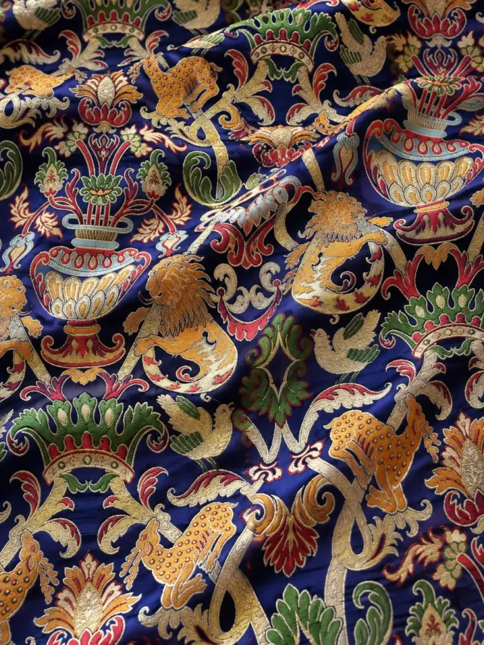 KashiFab CHO Tibetan Brocade - Navy Vase flower stack - KF-CHO #17267 Tibetan brocade Varanasi