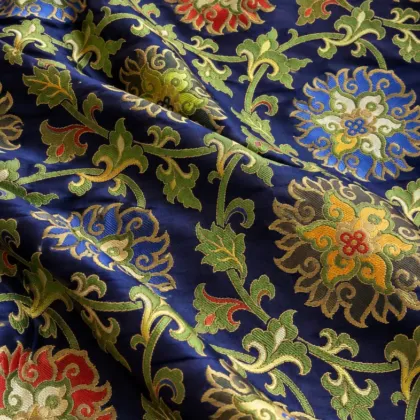 KashiFab CHO Tibetan Brocade - Navy Bright flower stack - KF-CHO #17270 Tibetan brocade Varanasi