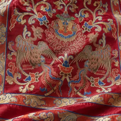 KashiFab CHO Tibetan Brocade - Red Phoenix panel - KF-CHO #17276 Tibetan brocade Varanasi