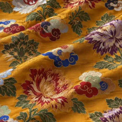 KashiFab CHO Tibetan Brocade - Orange Peony and cloud - KF-CHO #17278 Tibetan brocade Varanasi