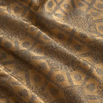 KashiFab CHO Tibetan Brocade - Gold Tonal gold lattice - KF-CHO #17279 Tibetan brocade Varanasi