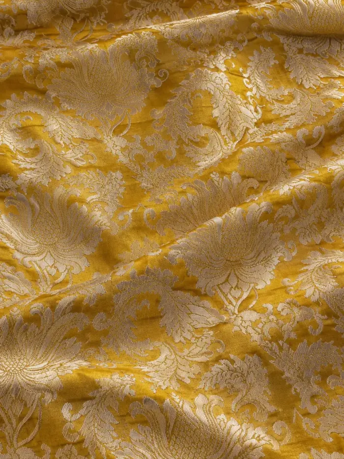 KashiFab CHO Tibetan Brocade - Yellow Cream peony scroll - KF-CHO #17280 Tibetan brocade Varanasi